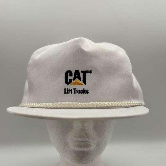 Vintage CAT Caterpillar Patch Construction Trucker Rope Hat Snapback Cap White - Picture 1 of 9